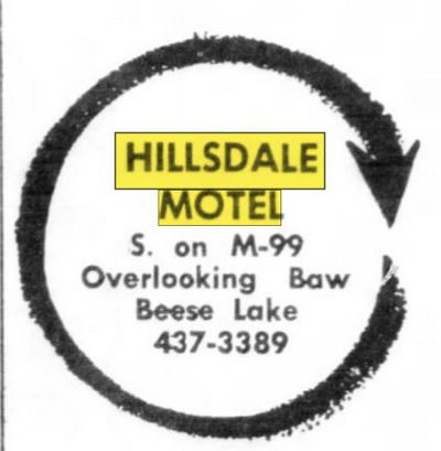 Baw Beese Inn (Hillsdale Motel) - June 1967 Ad